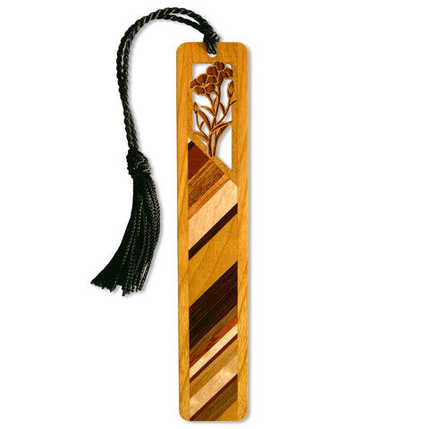 Floral - Flower Cut-Out Inlay Handcrafted Wooden Bookmark with Tassel by Mitercraft - Made in USA