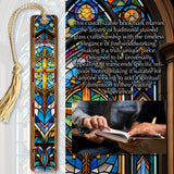 Gold Cross Stained Glass Inspired Design Handcrafted Wooden Bookmark with Tassel by Mitercraft - Made in USA