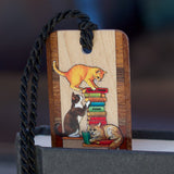Cat Bookshelf Bookmark – Wooden Bookmark with Funny Cats and Books – Handcrafted Gift for Cat Lovers & Readers – Made in the USA