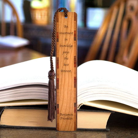 Benjamin Franklin Motivational Knowledge Quote Handmade Wooden Bookmark - Made in the USA