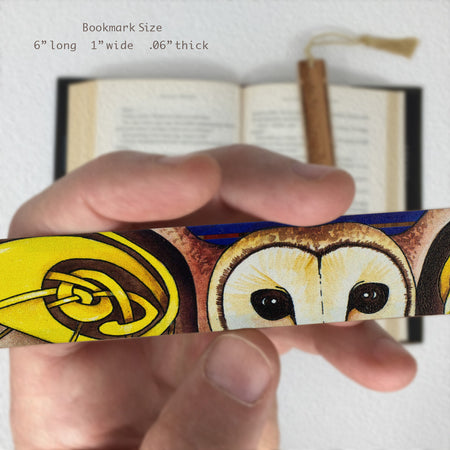 Celtic Barn Owl - Art by Christi Sobel on Solid Wooden Bookmark with Tassel