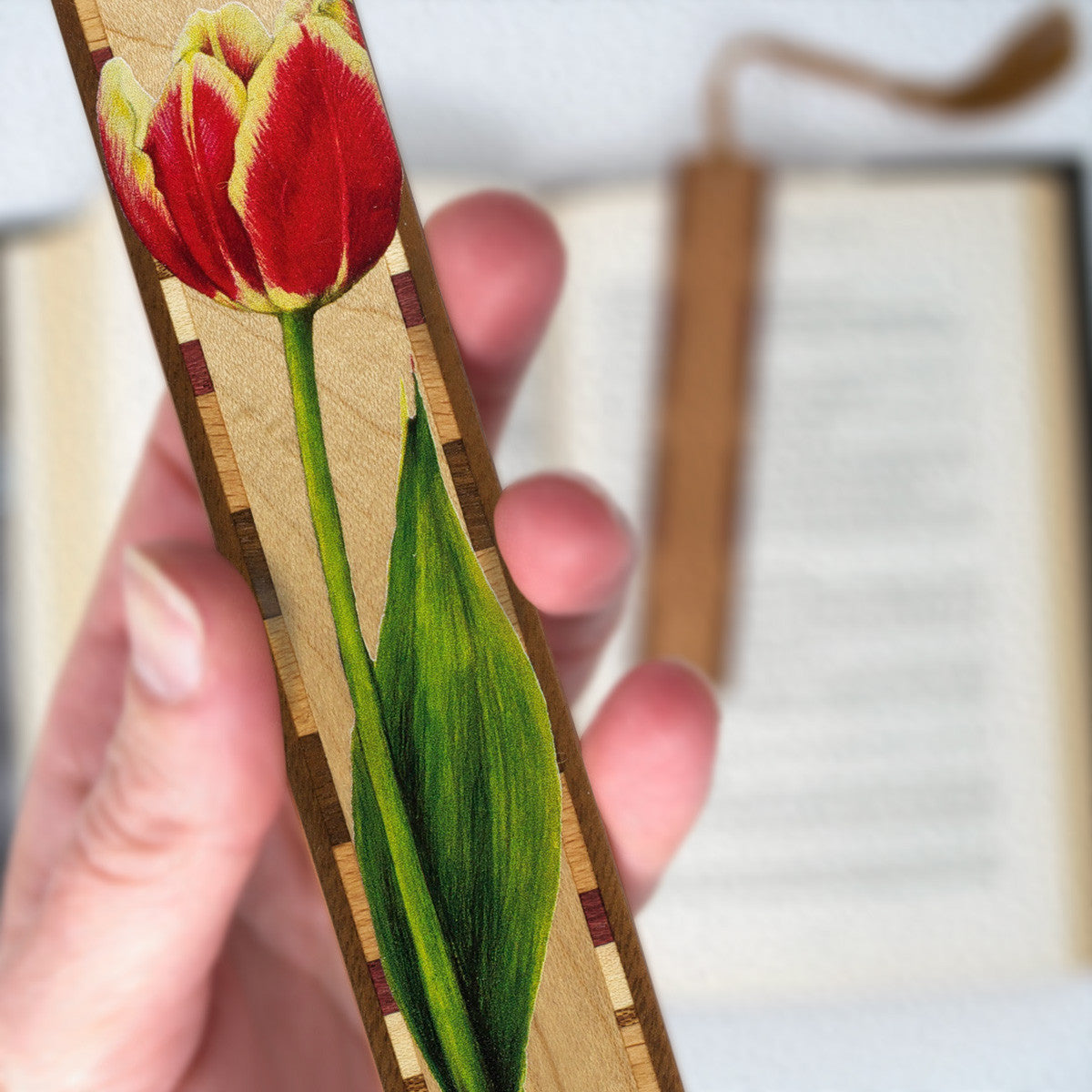 Floral Teak Wood Bookmark from Costa Rica - Sarchi Flower