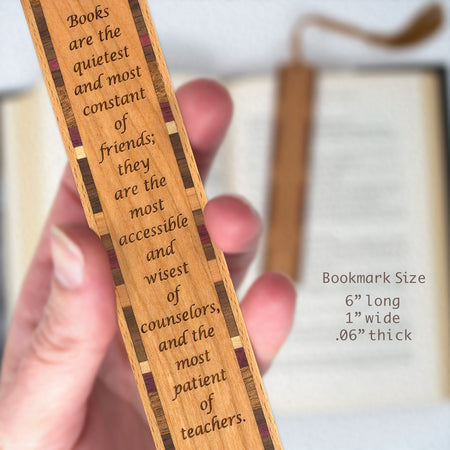 Books Are Friends and Teachers Quote by C.W. Eliot Handmade Wooden Bookmark - Made in the USA