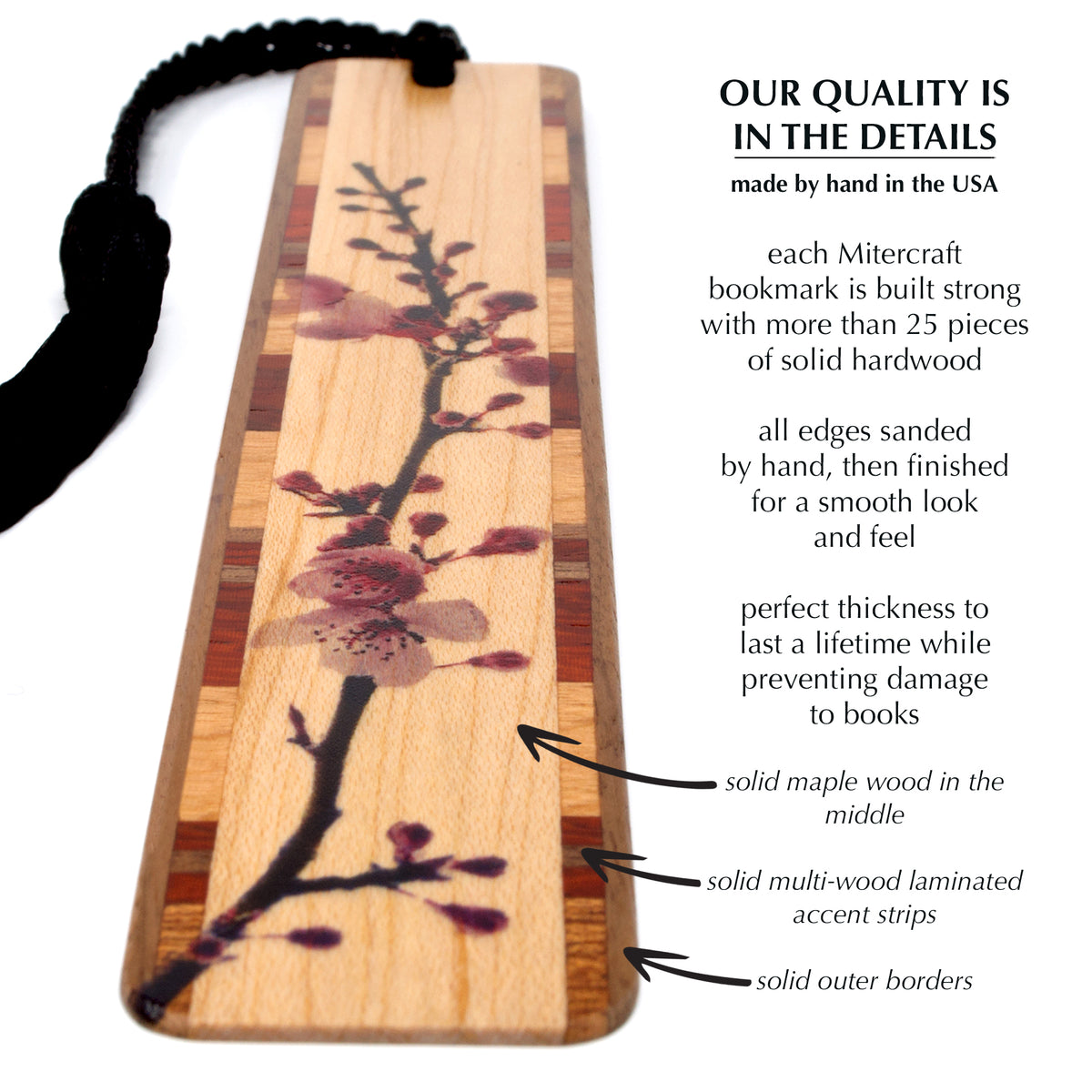 Cherry Blossom Branch in Color Wood Bookmark