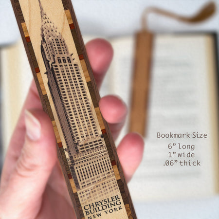 Buildings - Chrysler Building NYC Printed Directly On Handmade Wooden Bookmark with Inlays and Tassel