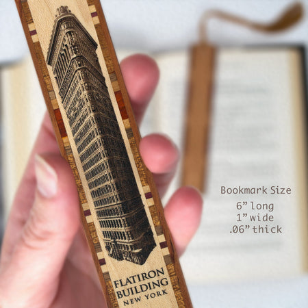 Buildings - Flatiron Building in NYC Printed Directly On Handmade Wooden Bookmark with Inlays and Tassel