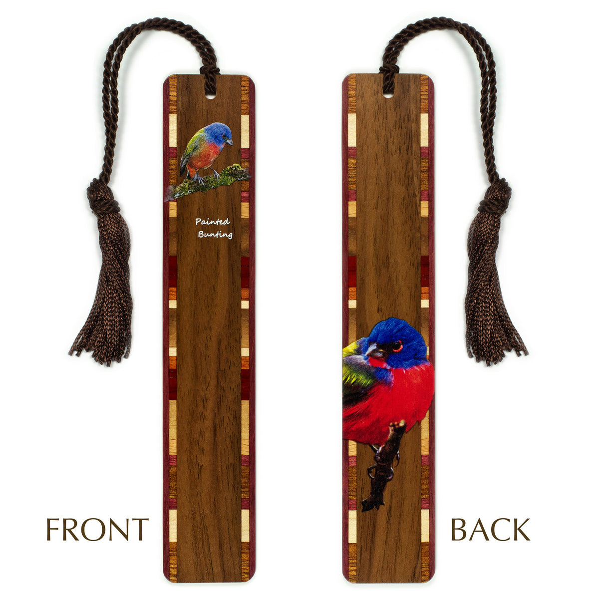 Painted Bunting Cardinal Bird (Double Sided) Handmade Wooden Bookmark