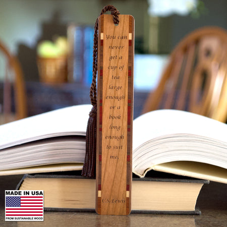 C.S. Lewis Quote "Long Book Large Cup Of Tea" Handmade Engraved Wooden Bookmark - Made in the USA