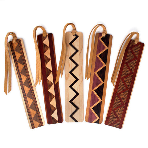 Set of Five Handmade Inlaid Wooden Bookmarks (with black gift pouches and optional suede tassels) 608 - Made in the USA