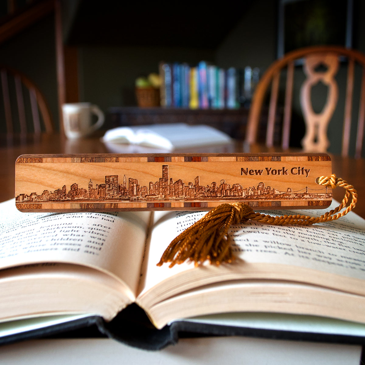 New York City Downtown Skyline Handmade Engraved Wooden Bookmark - Mad
