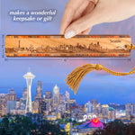 Seattle Washington Downtown Skyline with Mt Rainier Handmade Engraved Wooden Bookmark  - Made in the USA