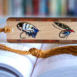 Fly Fishing Lures Engraved with added Color Handmade Wooden Bookmark - Made in the USA