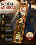 America 250 Years Wooden Bookmark | 1776-2026 American Heritage Commemorative | Double-Sided Patriotic Keepsake | Made in the USA