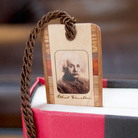 Albert Einstein Photo with Signature Wooden Bookmark - Made in the USA