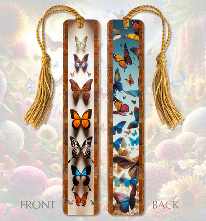 Butterflies Wooden Bookmark (double sided) - Handcrafted in USA by Mitercraft