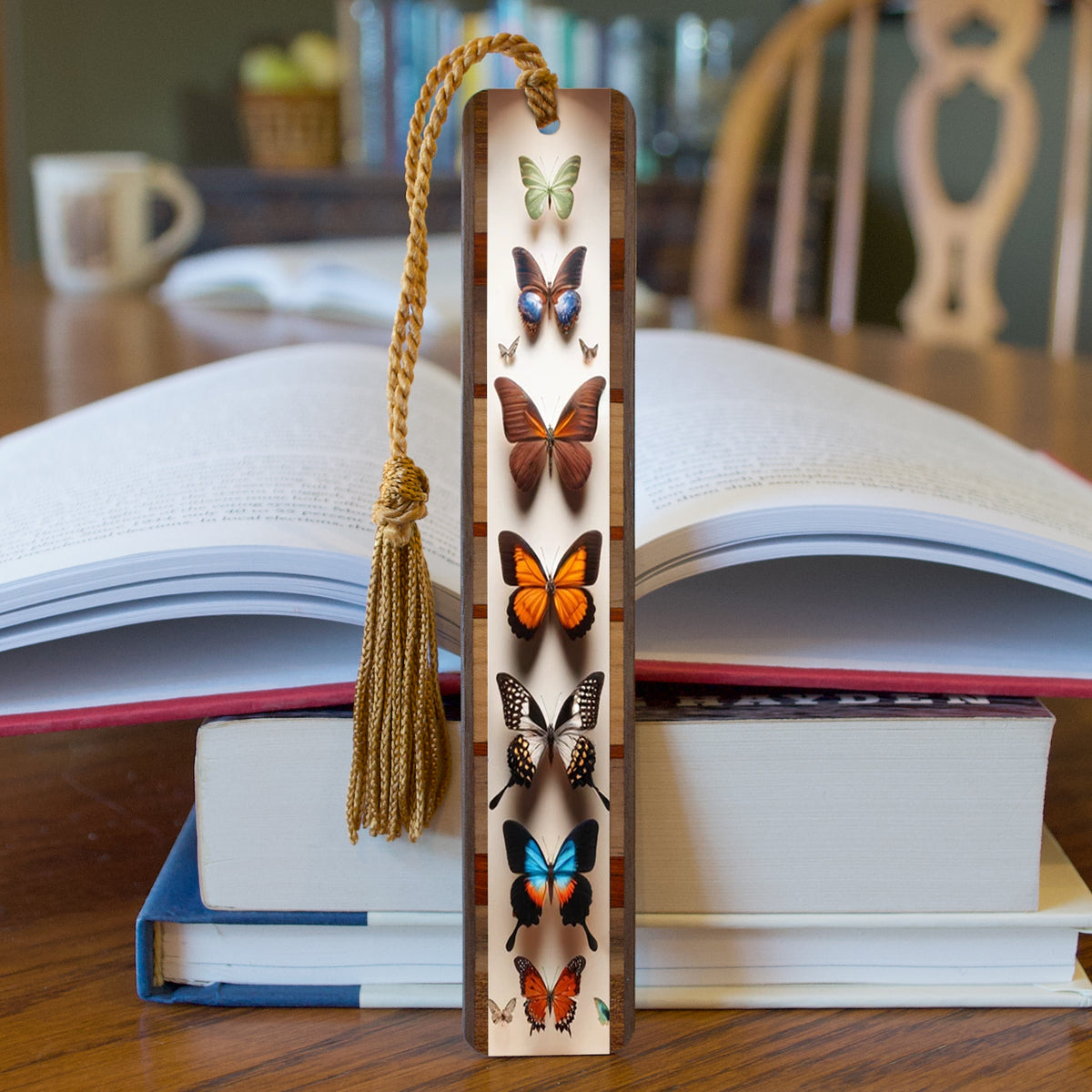 Butterflies Wooden Bookmark (double sided) - Handcrafted in USA by Mit