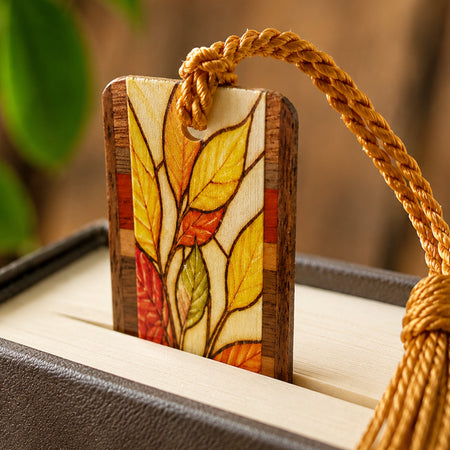 Chickadees Stained Glass Style Bird Art Handmade Engraved Wooden Bookmark - Made in the USA