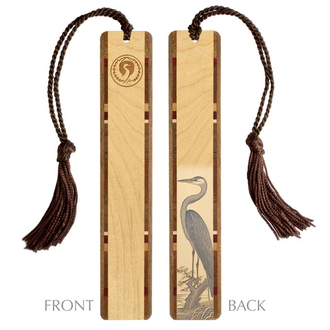 Custom 5 copies 2 sided maple wood center bookmark with crest on one side and heron on the other