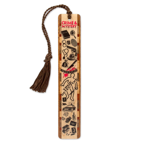 Crime & Mystery Bookmark – Handcrafted Wood Detective Theme Icons – Perfect Gift for Thriller and Whodunit Fans