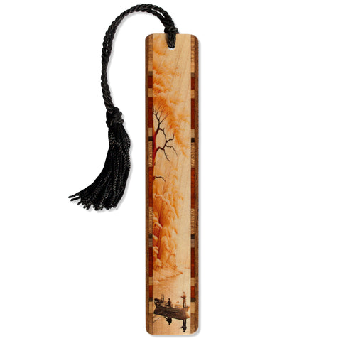 Fishing The River Handcrafted Wooden Bookmark With Tassel by Mitercraft - Made in USA