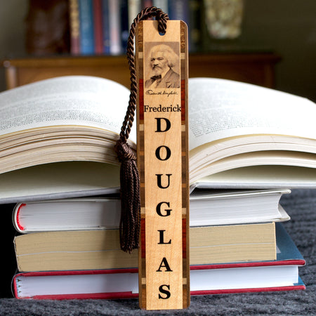Frederick Douglas Portrait Photo with Signature Wooden Bookmark with Tassel made in the USA