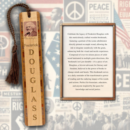 Frederick Douglass Portrait Photo with Signature Wooden Bookmark with Tassel made in the USA