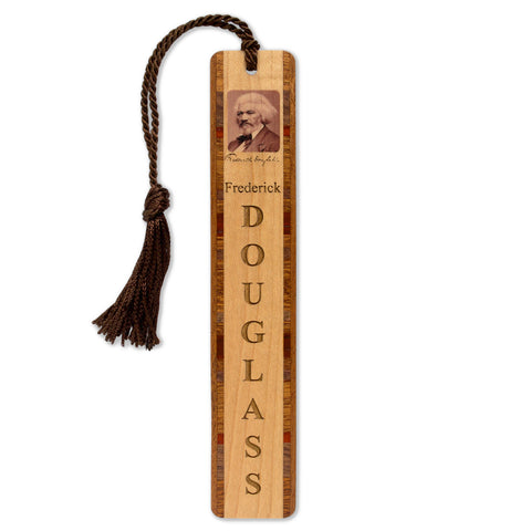 Frederick Douglass Portrait Photo with Signature Wooden Bookmark with Tassel made in the USA