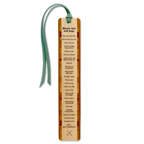 Funny Golf Bookmark – “Maybe This Will Help” Swing Tips – Wood Gift for Golfers – UV-Printed – Handmade USA – Golf Coach Humor