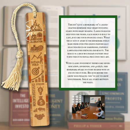 Investment Strategy Wood Bookmark – Featuring Stocks, 401(k), Mutual Funds – Gift for Investors – Made in the USA