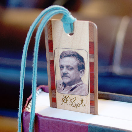 Kurt Vonnegut Wooden Bookmark with Green Suede Tassel
