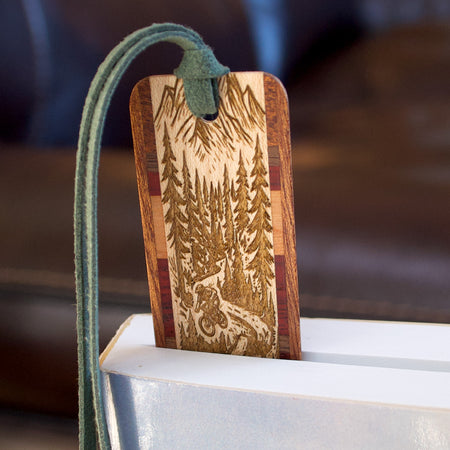 Mountain Biker Wood Bookmark – Laser Engraved Trail Design – Handmade in USA – Forest Adventure Gift for Cyclists