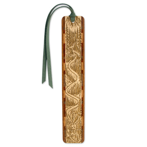 Mountain Biker Wood Bookmark – Laser Engraved Trail Design – Handmade in USA – Forest Adventure Gift for Cyclists