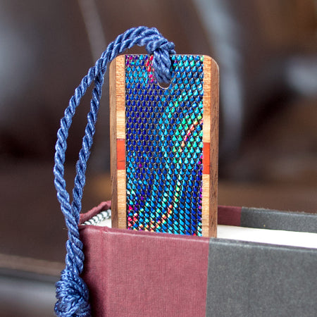 Wood Bookmark – Cascading Prisms of Color with Iridescent Checkered Texture - Made in USA