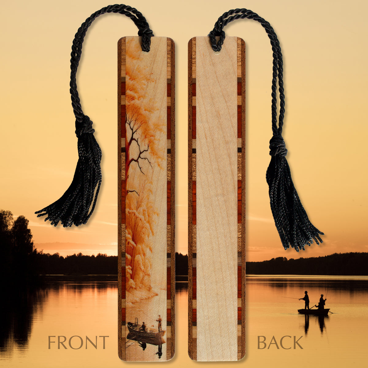 Fishing The River Handcrafted Wooden Bookmark With Tassel by Mitercraf