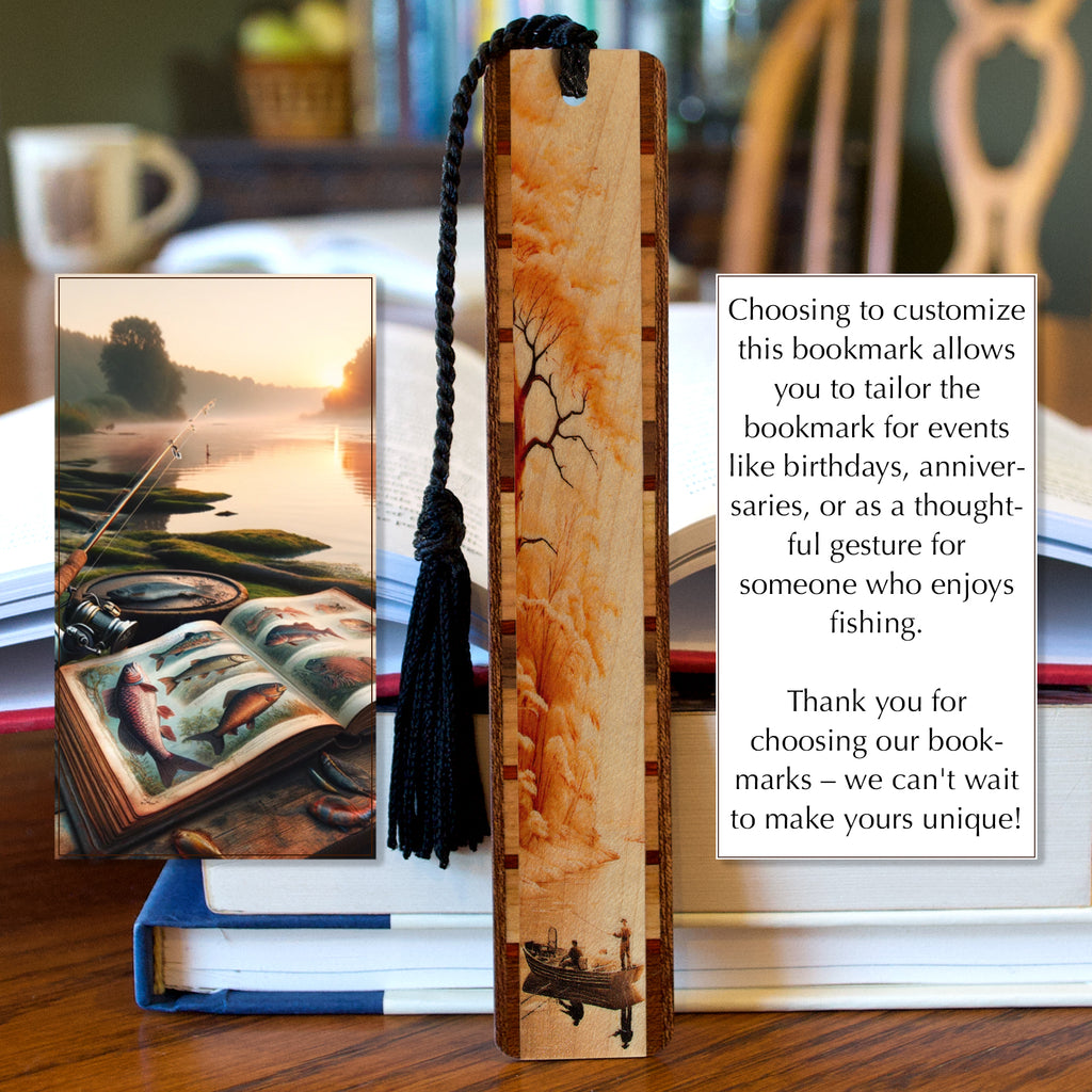 Fishing The River Handcrafted Wooden Bookmark With Tassel by Mitercraf