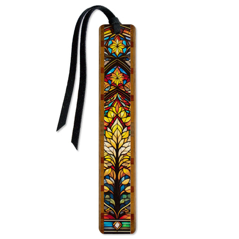 Stained Glass (Double-Sided) Handcrafted Wooden Bookmark with Tassel by Mitercraft - Made in USA