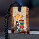 Cat Bookshelf Bookmark – Wooden Bookmark with Funny Cats and Books – Handcrafted Gift for Cat Lovers & Readers – Made in the USA
