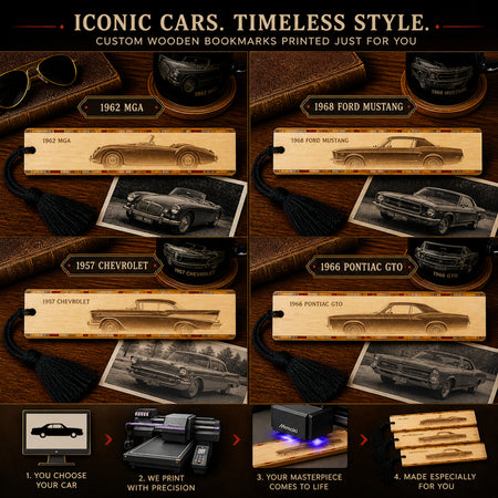 Custom Classic Car Bookmark – Any Car, Any Year – Personalized Wooden Bookmark – Made in USA – Gift for Car Lover