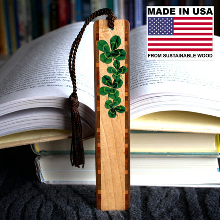 Four Leaf Lucky Clover handmade Wooden Bookmark - Made in the USA