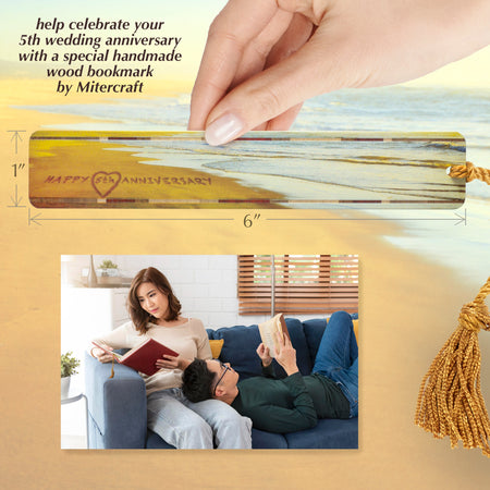 5th Anniversary Written in the Sand Handmade Wooden Bookmark - Made in the USA