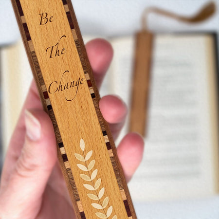 Be the Change Inspirational Quote Engraved Handmade Wooden Bookmark - Made in the USA