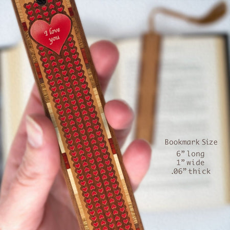 I Love You Hearts Handmade Engraved with added color Bookmark - Made in the USA