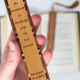 Benjamin Franklin Motivational Knowledge Quote Handmade Wooden Bookmark - Made in the USA