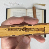 Clarinet Musical Instrument Handmade Engraved Wooden Bookmark - Made in the USA
