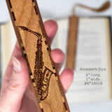 Saxophone Musical Instrument Handmade Engraved Wooden Bookmark - Made in the USA
