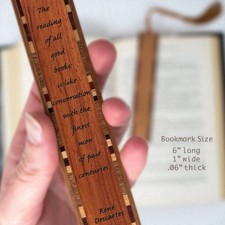 Rene' Descartes Philosopher Quote Handmade Engraved Wooden Bookmark - Made in the USA