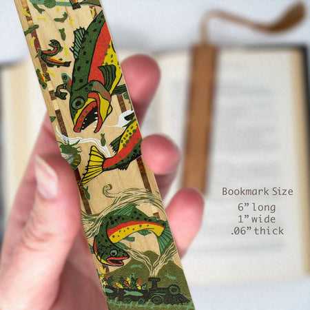 Trout & Fish Wooden Bookmark – Colorful Art by Jenny Pope – Handmade in USA