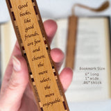 Books and Friends Quote by Author Louisa May Alcott Handmade Engraved Wooden Bookmark - Made in the USA