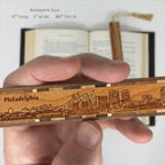 Philadelphia Pennsylvania Downtown Skyline Handmade Engraved Wooden Bookmark - Made in the USA