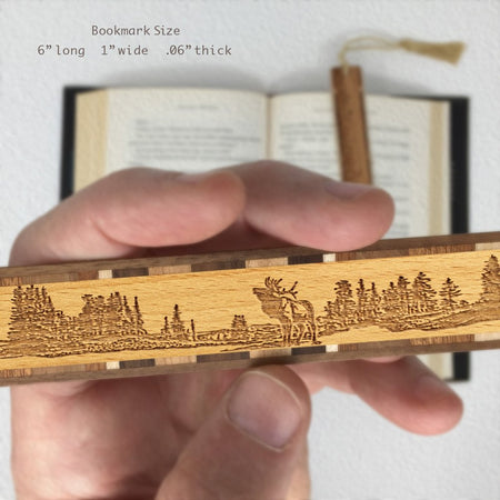 Elk Scene Handmade Engraved Wooden Bookmark - Made in the USA